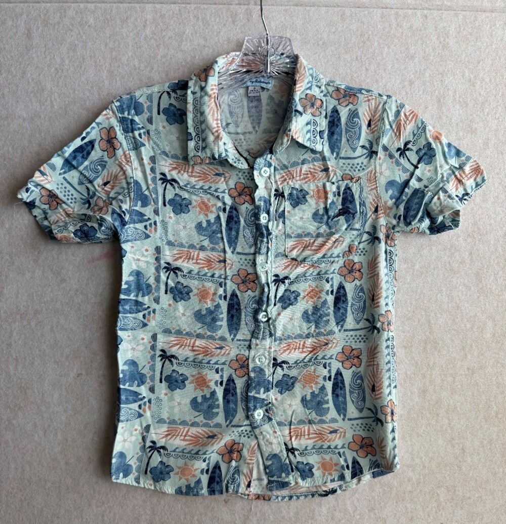 Tommy Bahama Kid’s Size 8 Hawaiian Shirt Tropical Surfboard Floral Button Up